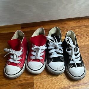 Two pair of converses, both 9C, red and white and black and white